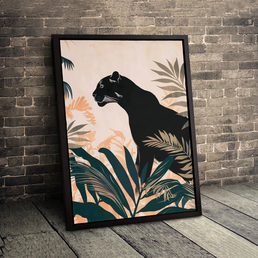 Black Panther Canvas Wall Art | Tropical Botanical Jungle Print | Premium Fade-Resistant Gallery Wrap | Modern Home Decor Gift