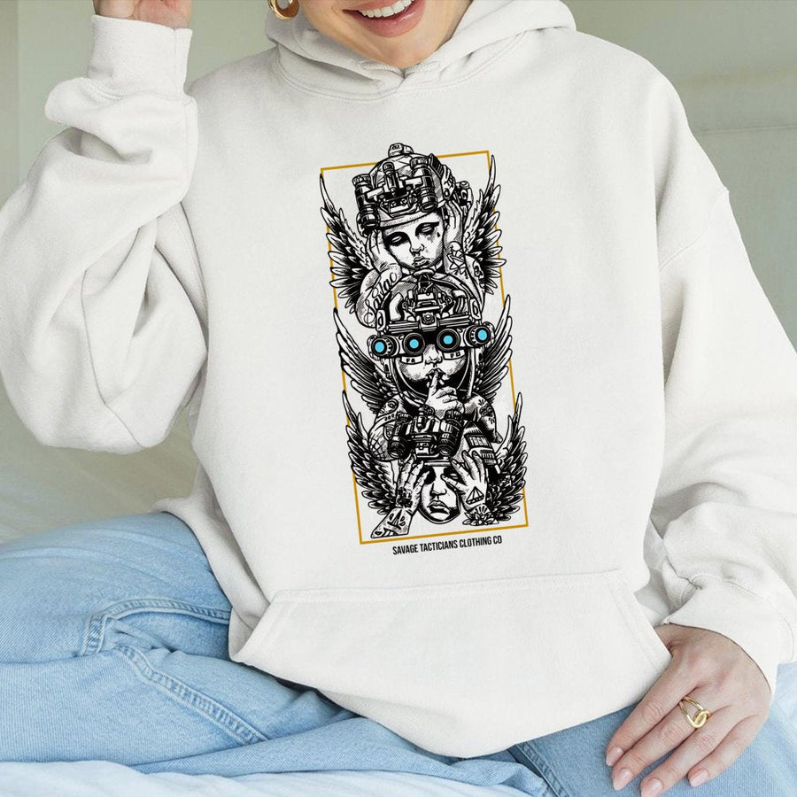 Tactical Soldier Hoodie | Angelic Night Vision Graphic | Premium Cotton Blend | Military Style Gift for Men and Women