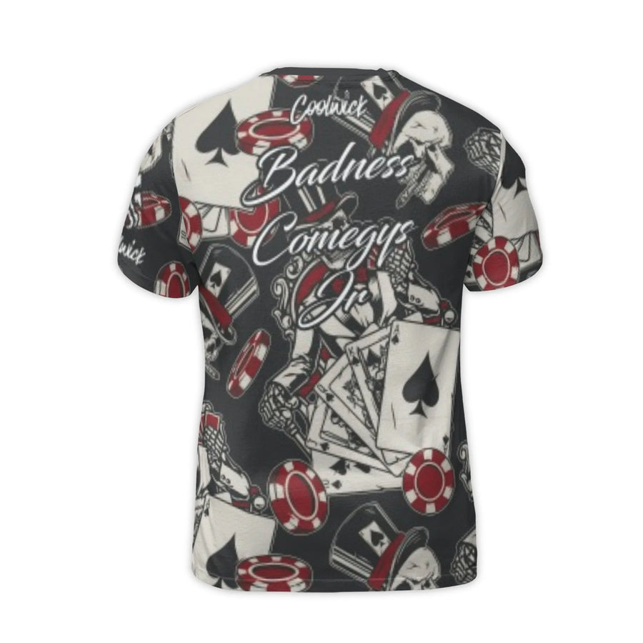 Gambling Skeleton Poker T-Shirt | All-Over 3D Skull Graphic Tee | Premium Polyester Spandex | Gift for Card Players and Casino Lovers