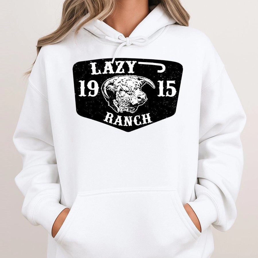 Lazy Ranch Hoodie | Western Bull Head Graphic | Premium Cotton Blend Sweatshirt | Rustic Farmhouse Country Gift For Men And Women