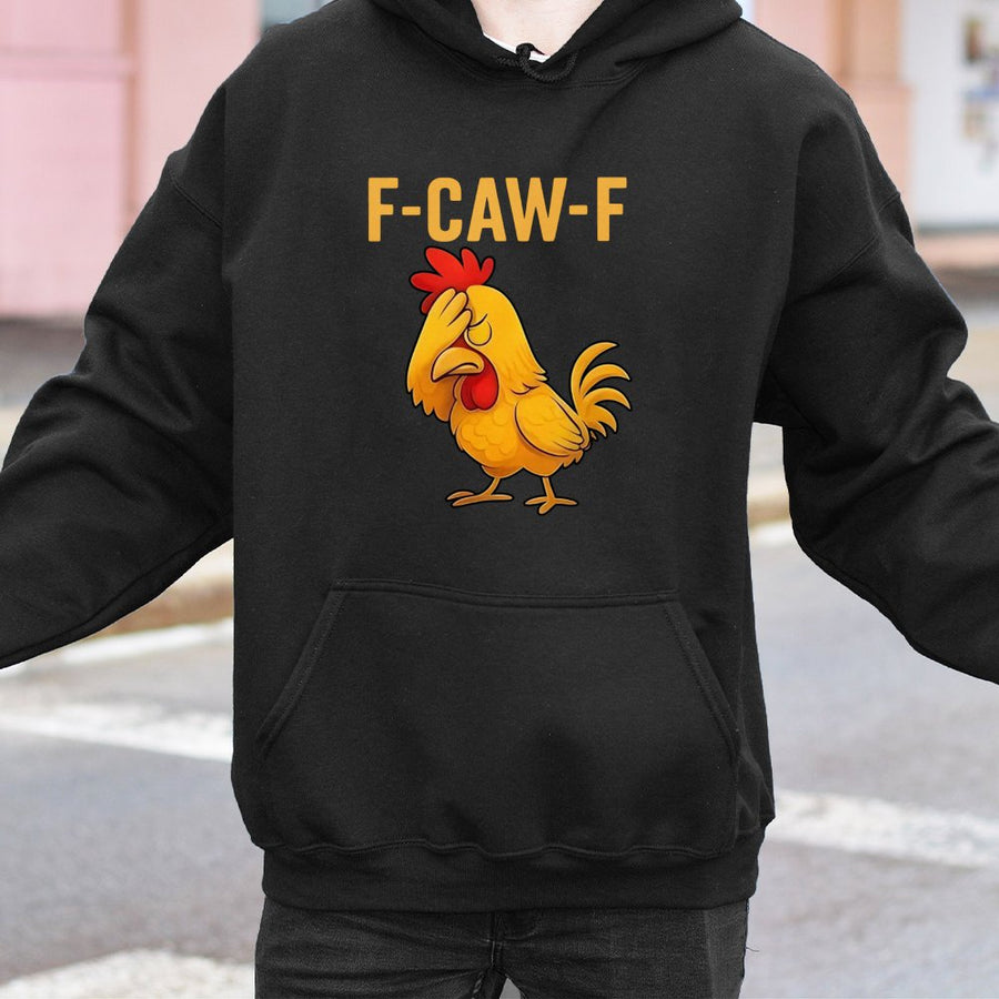 Funny Chicken Hoodie | F-Caw-F Facepalm Rooster Meme Design | Premium Cotton Blend Unisex Sweatshirt | Sarcastic Animal Lover Gift for Her/Him