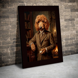 Victorian Goldendoodle Dog Portrait Vertical Canvas | Funny Gentleman Dog in Tweed Suit Wall Art | Premium 1.25" Gallery Wrap | Whimsical Gift for Pet Lovers