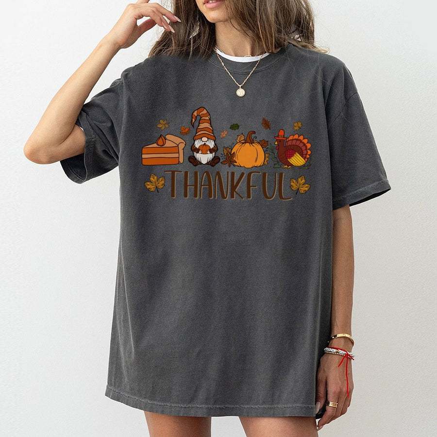 Thankful Gnome Fall T-Shirt | Autumn Pumpkin Turkey Graphic Tee | Premium 100% Cotton Apparel | Cute Thanksgiving Outfit Gift For Her