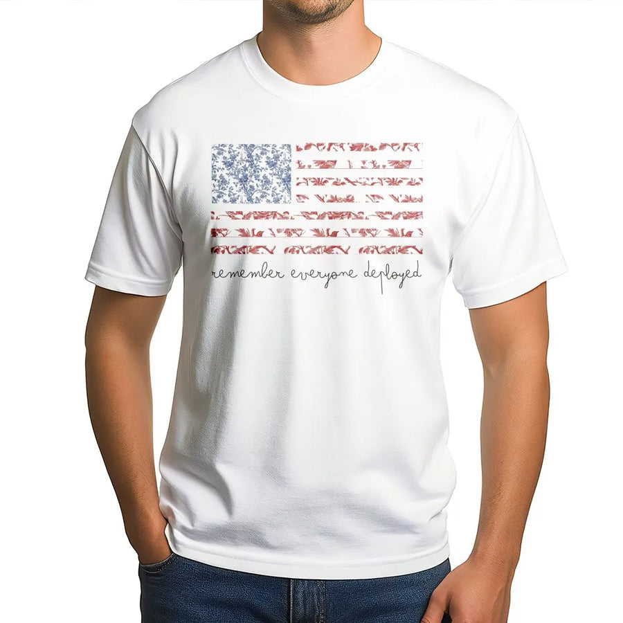 Red Friday T-Shirt | Floral American Flag Remember Everyone Deployed | Premium Cotton Graphic Tee | Military Family Support Gift