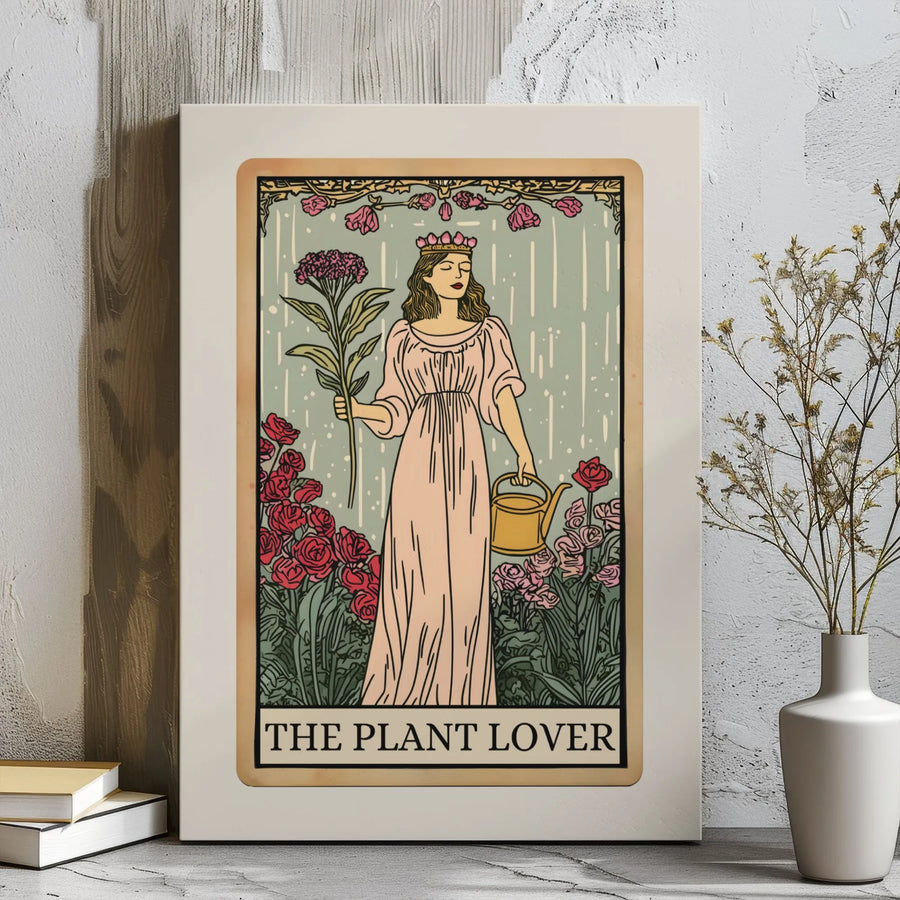 The Plant Lover Tarot Card Canvas Wall Art | Botanical Art Nouveau Print | Premium Gallery Wrap Decor | Gift for Plant Moms & Gardeners