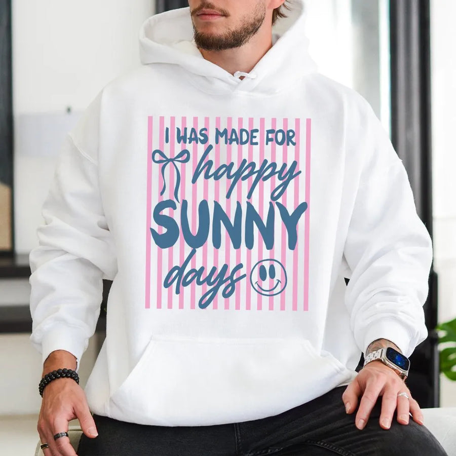 Happy Sunny Days Hoodie | Preppy Retro Smiley Face Graphic | Soft Cotton Blend | Cute Summer Vacation Gift for Her