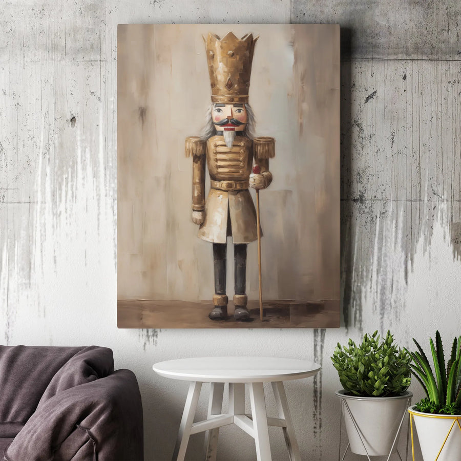 Gold Nutcracker Wall Art | Vintage King Oil Painting Style | 1.25" Gallery Wrap Canvas | Premium Christmas Holiday Decor Gift