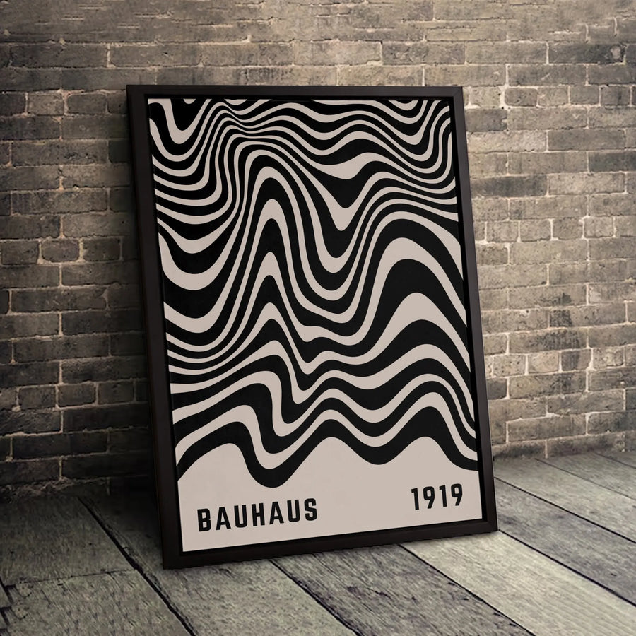 Bauhaus 1919 Abstract Canvas Wall Art | Mid Century Modern Wavy Line Design | Premium Gallery Wrapped Print | Minimalist Office Decor Gift