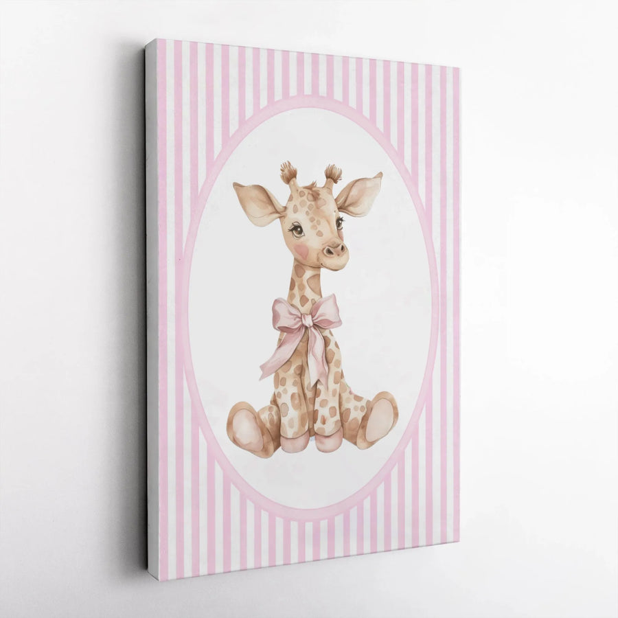 Baby Giraffe Wall Art Canvas | Pink Bow Safari Nursery Decor | Premium Fade-Resistant Print | Cute Animal Gift for Girl's Bedroom