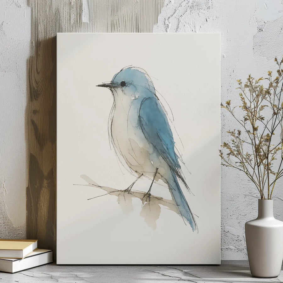 Bluebird Watercolor Wall Art | Minimalist Bird Sketch Canvas Print | Premium Gallery Wrap Decor | Nature Inspired Gift for Bird Lovers
