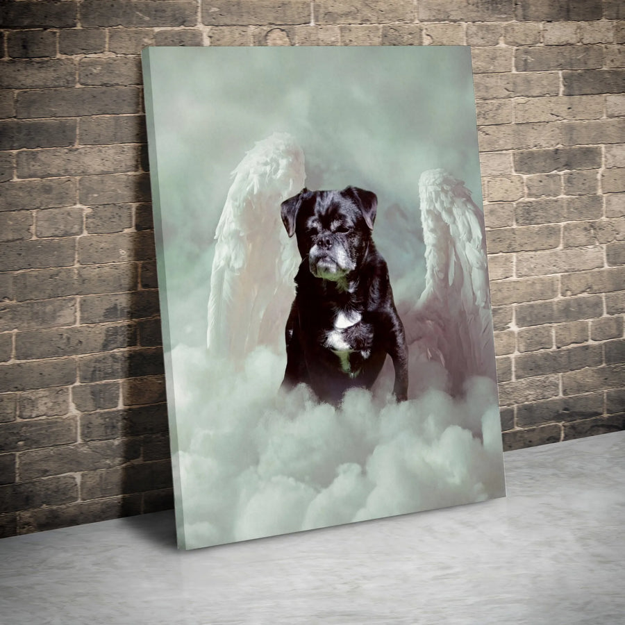 Pug Memorial Canvas | Black Pug with Angel Wings Art Print | Premium Gallery Wrapped Canvas | Sympathy Gift for Dog Loss