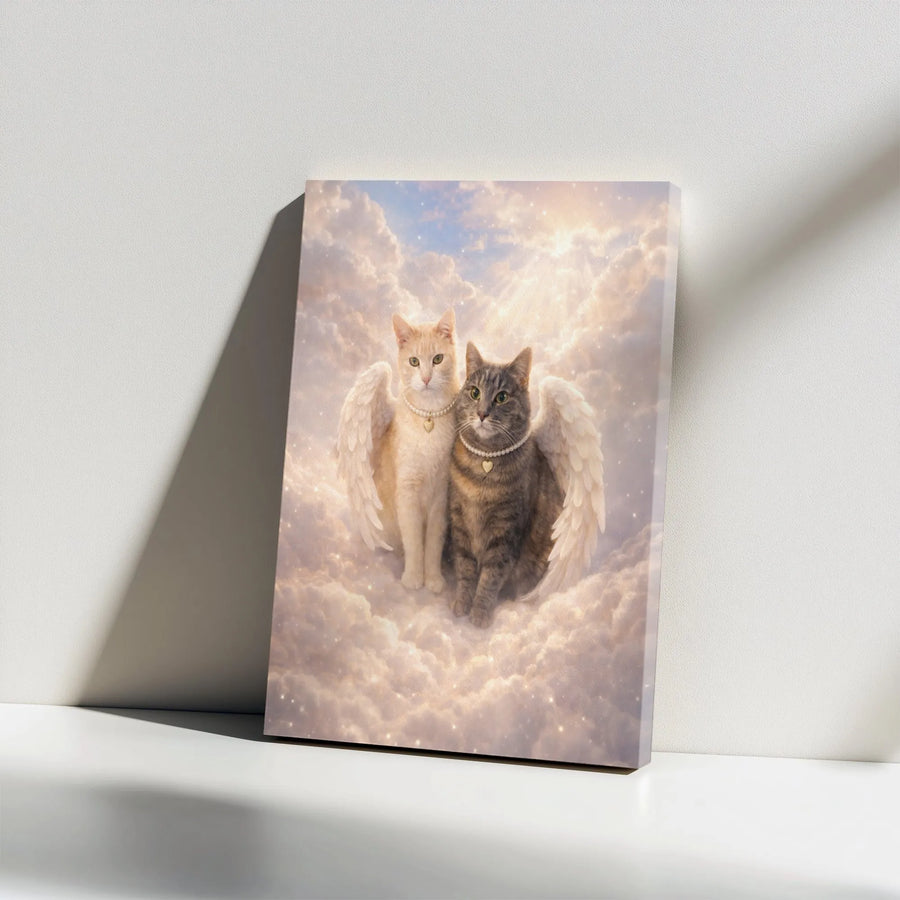 Angel Cats Memorial Canvas | Two Cats with Wings in Heaven | Premium Gallery Wrapped Art | Sympathy Gift for Cat Lover