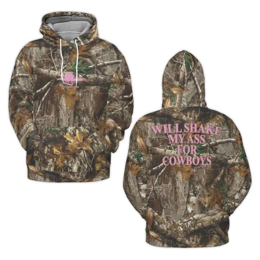 Camo Cowboy Hoodie | Will Shake My Ass For Cowboys Graphic | Brushed Fleece Polyester Pullover | Western Style Gift for Cowgirl
