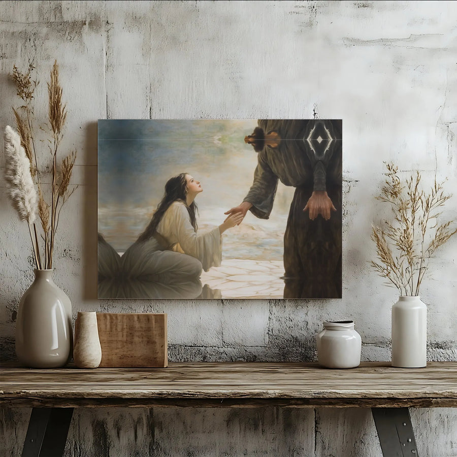 Jesus Reaching Hand Canvas Wall Art | Inspirational Christian Scene | Premium Gallery Wrapped Print | Faith Based Home Decor Gift