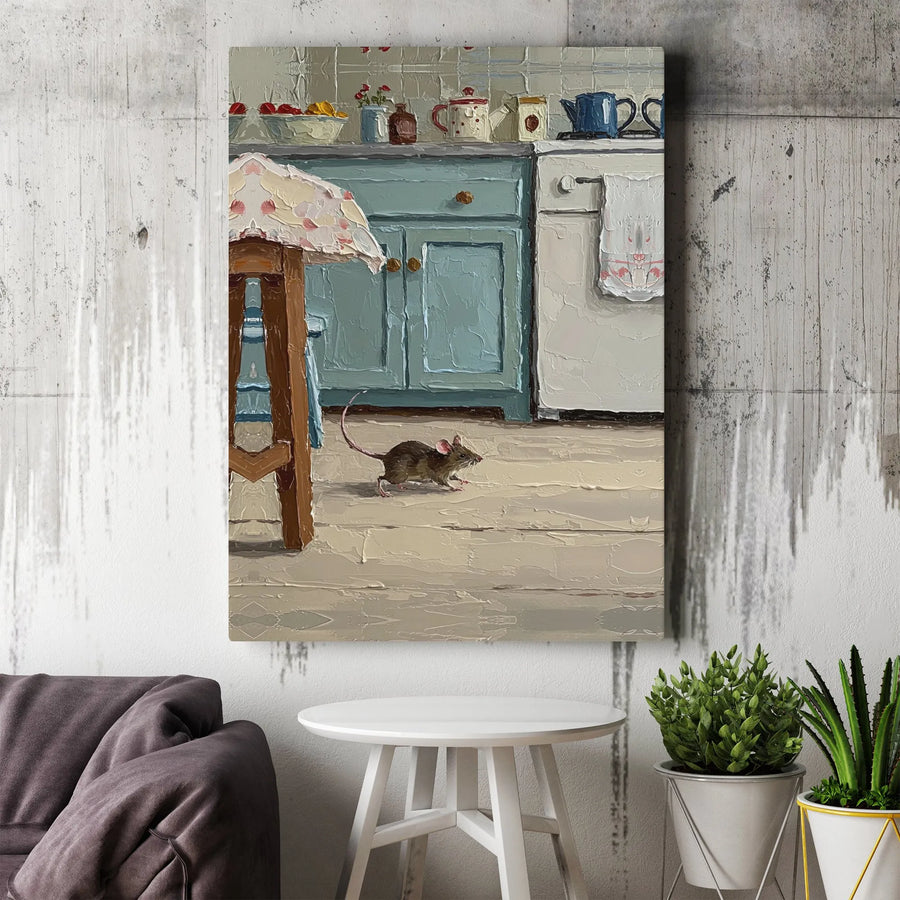 Rustic Mouse in Kitchen Canvas Wall Art | Textured Farmhouse Painting Print | Premium Gallery Wrapped Canvas | Unique Farmhouse Kitchen Decor Gift