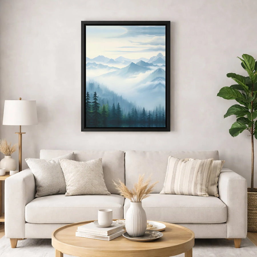 Misty Mountain Forest Canvas Wall Art | Foggy Pine Landscape Print | Gallery Wrapped Premium Quality | Nature Decor for Home & Office