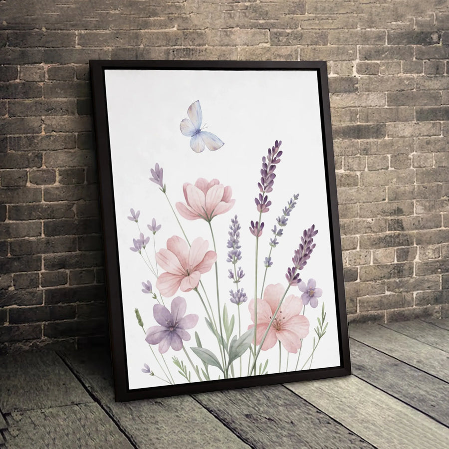 Watercolor Lavender and Pink Wildflower Canvas | Butterfly Wall Art | Premium Fade-Resistant Gallery Print | Floral Home Decor Gift