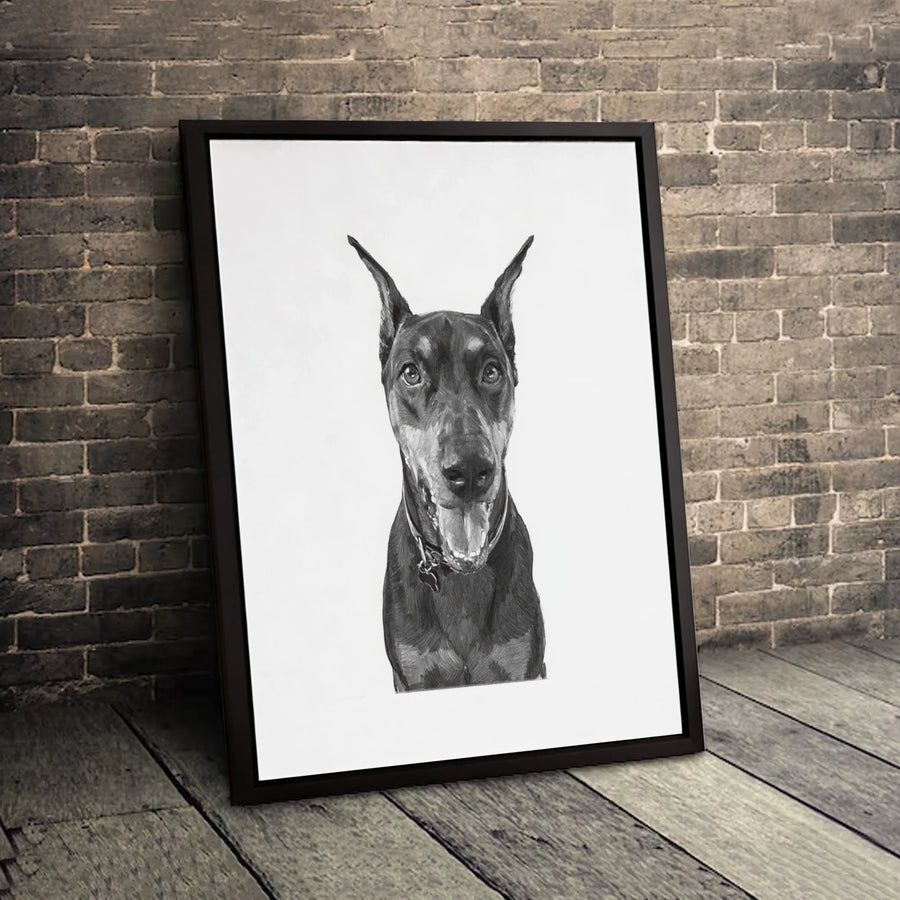 Doberman Pinscher Canvas Wall Art | Realistic Dog Portrait Sketch | Premium Gallery Wrapped Print | Gift for Dog Lover or Home Decor