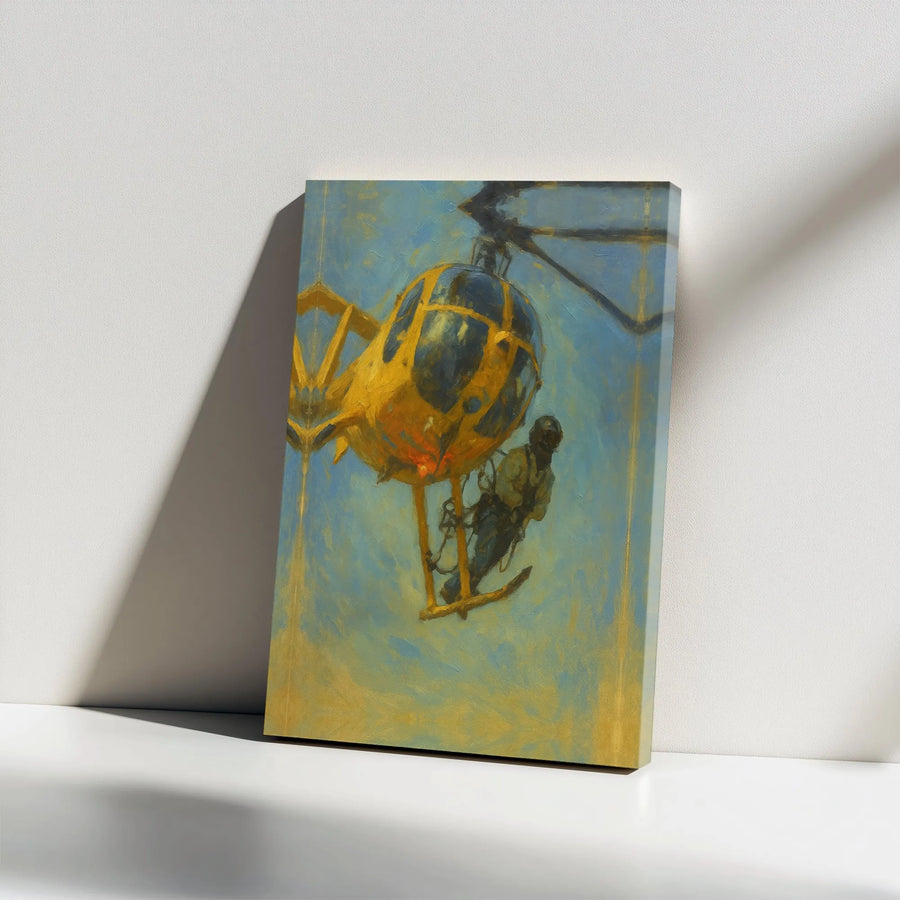 Helicopter Lineman Canvas Wall Art | Impressionist Aviation Print | Gallery Wrapped Premium Canvas | Professional Utility Worker Office Decor Gift