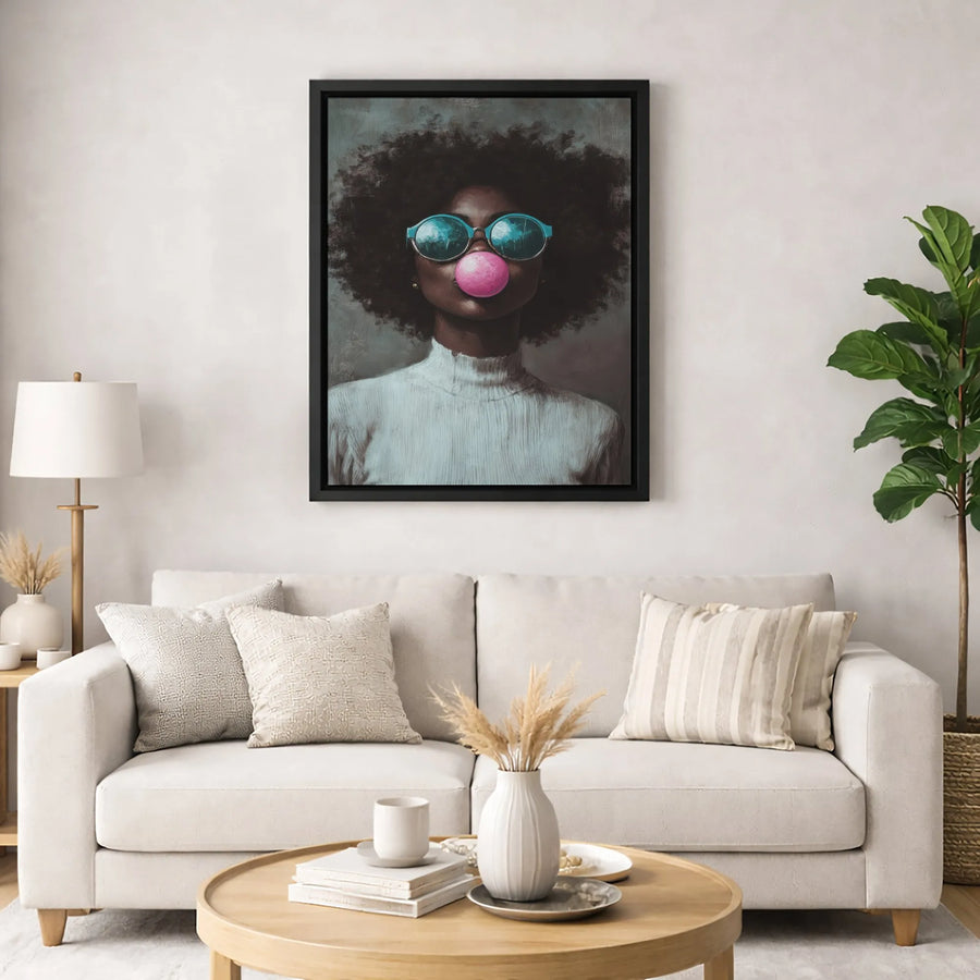 Black Woman Art Print | Afro Aesthetic Wall Decor | Premium Gallery Wrapped Canvas | Stylish Pop Culture Gift for Home Office