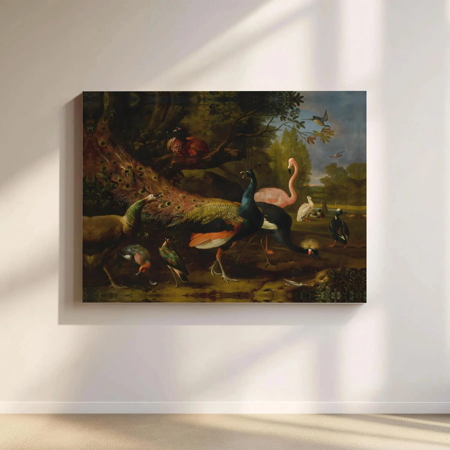 Bird Paradise Canvas Wall Art | Classical Peacock and Flamingo Painting | 1.25-Inch Gallery Wrap | Vintage Botanical Nature Decor Gift