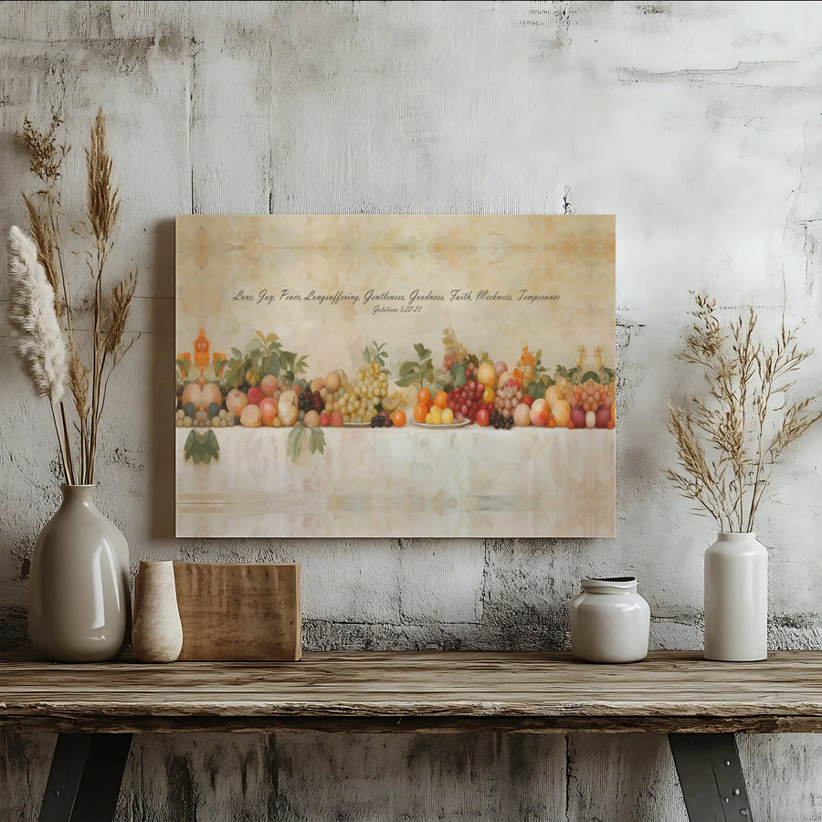 Fruit of the Spirit Canvas Wall Art | Galatians 5:22-23 Vintage Fruit Still Life | Premium Gallery Wrap Print | Christian Home Decor Gift