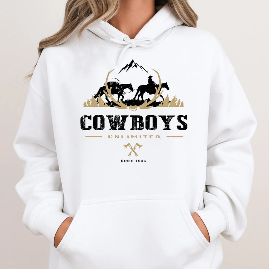Western Cowboy Hoodie | Vintage Rodeo Horse Mountain Graphic | Premium Unisex Cotton Blend | Country Western Gift for Men and Women