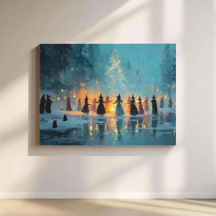 Witches Coven Canvas Wall Art | Magical Winter Dancing Witches Print | Premium Gallery-Wrapped Decor | Gothic Holiday Home Gift