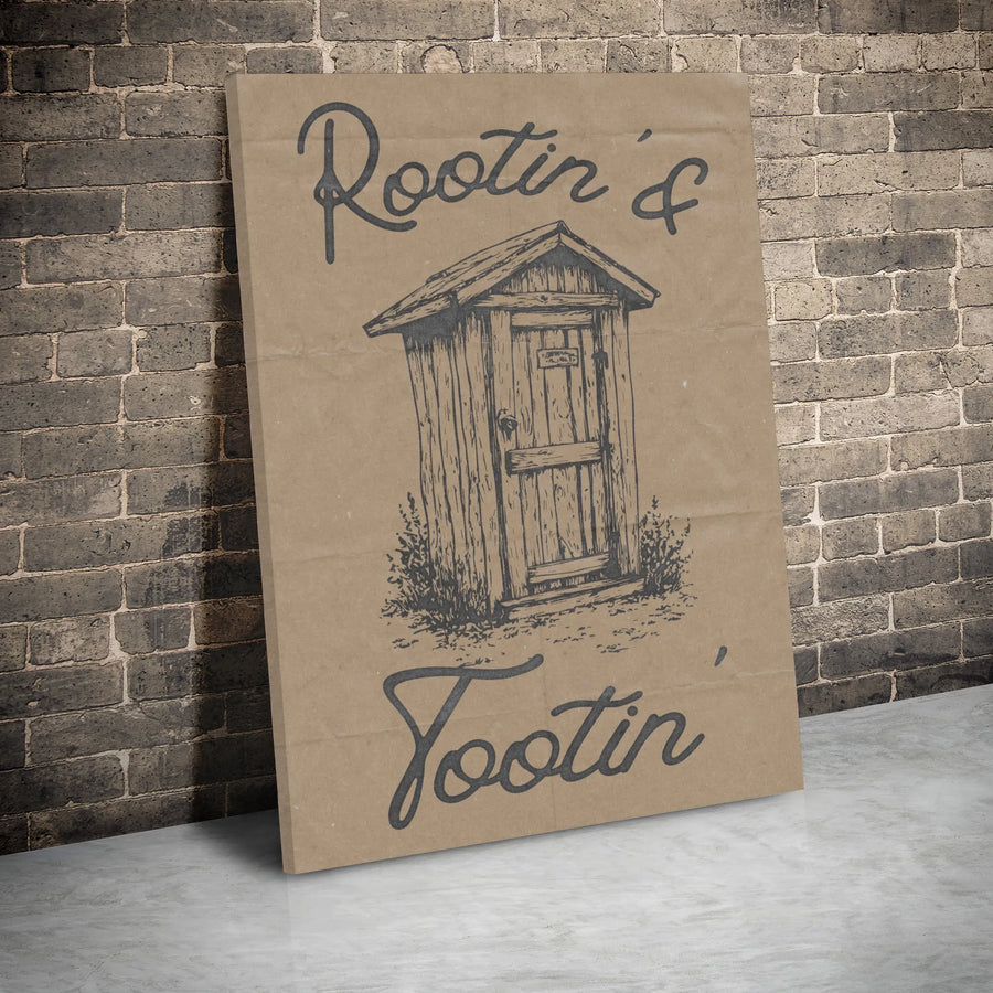 Rootin' & Tootin' Outhouse Wall Art | Funny Bathroom Humor Canvas | Rustic Farmhouse Decor | Funny Gift for Him