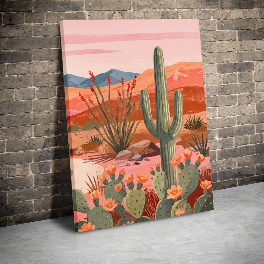 Desert Cactus Vertical Canvas | Boho Southwestern Landscape Print | Premium Thick Gallery Wrap | Living Room Wall Art Gift