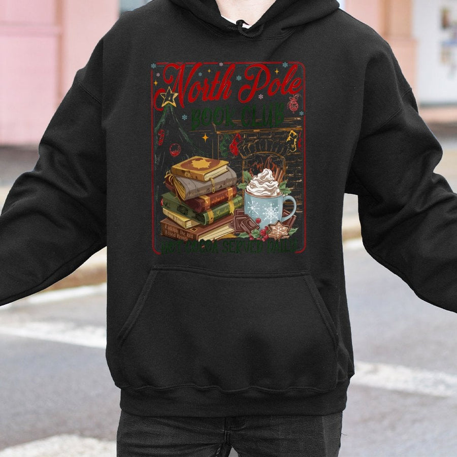 North Pole Book Club Hoodie | Cozy Christmas Reading Graphic | Premium Cotton Blend Sweatshirt | Holiday Gift For Book Lovers Readers