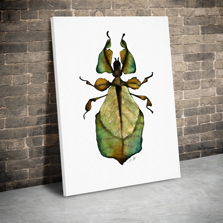Leaf Insect Canvas Wall Art | Botanical Watercolor Painting | Premium Gallery-Wrapped Print | Nature Lover Home Decor Gift