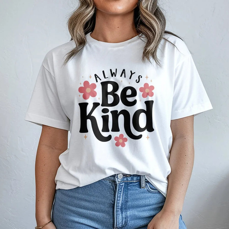 Be Kind T-Shirt | Retro Floral Positive Quote Graphic Tee | Soft Cotton Unisex Top | Inspirational Gift for Women and Teachers