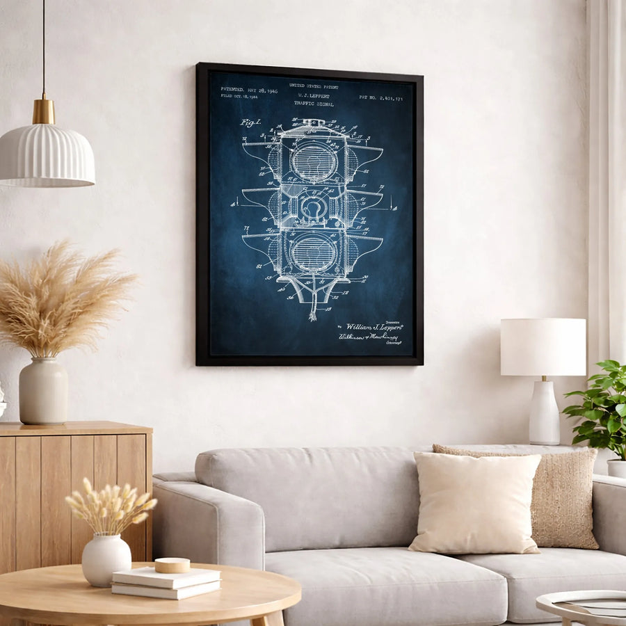 Traffic Signal Patent Art | 1946 Blueprint Technical Drawing | Premium Gallery Canvas | Unique Office Decor Gift for Engineers