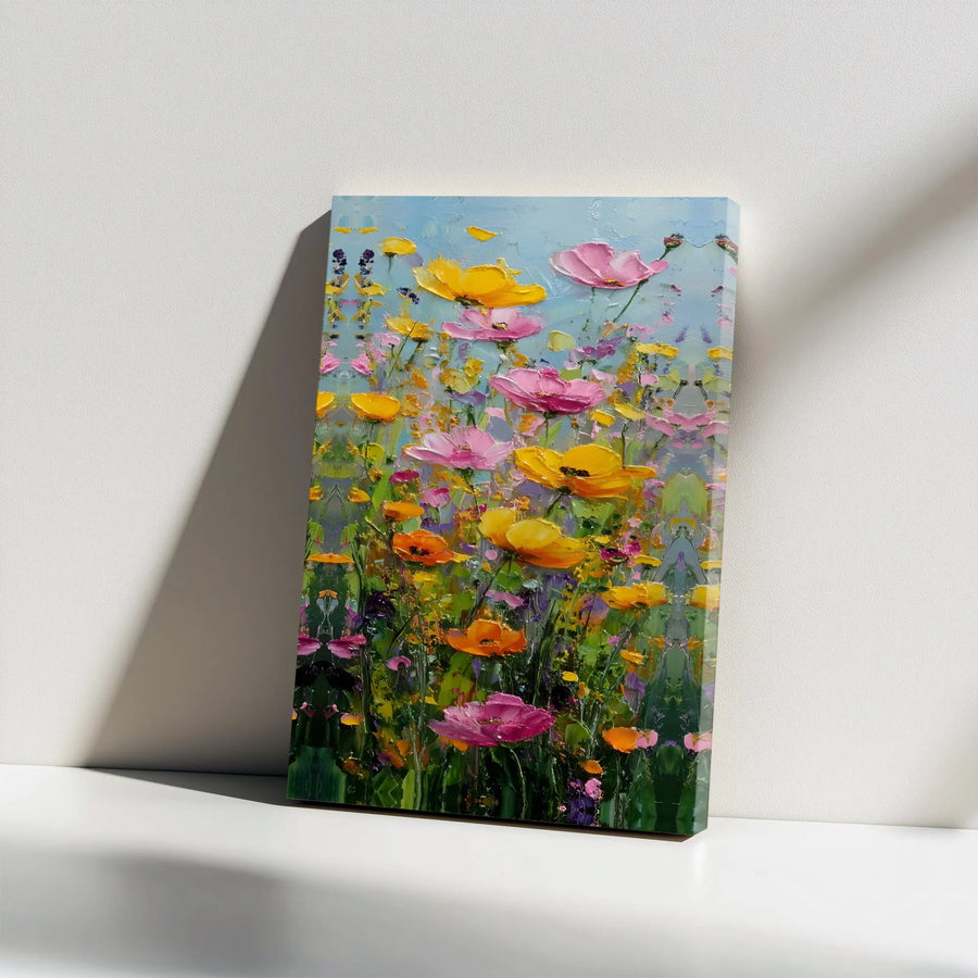 Vibrant Wildflower Meadow Canvas | 3D Textured Floral Painting Print | Premium Gallery Wrapped Wall Art | Modern Farmhouse Decor & Housewarming Gift