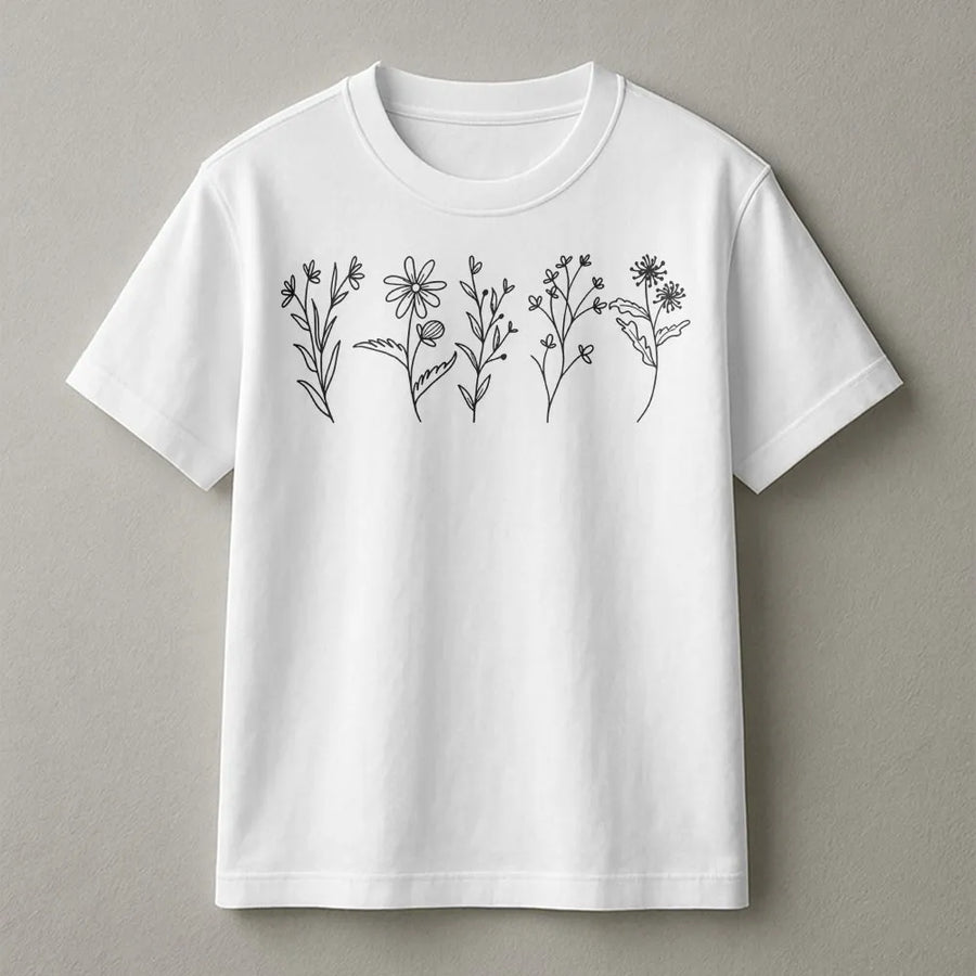 Wildflower T-Shirt | Minimalist Botanical Line Art | Premium Soft Cotton Blend Sweatshirt | Cottagecore Gift for Nature Lover