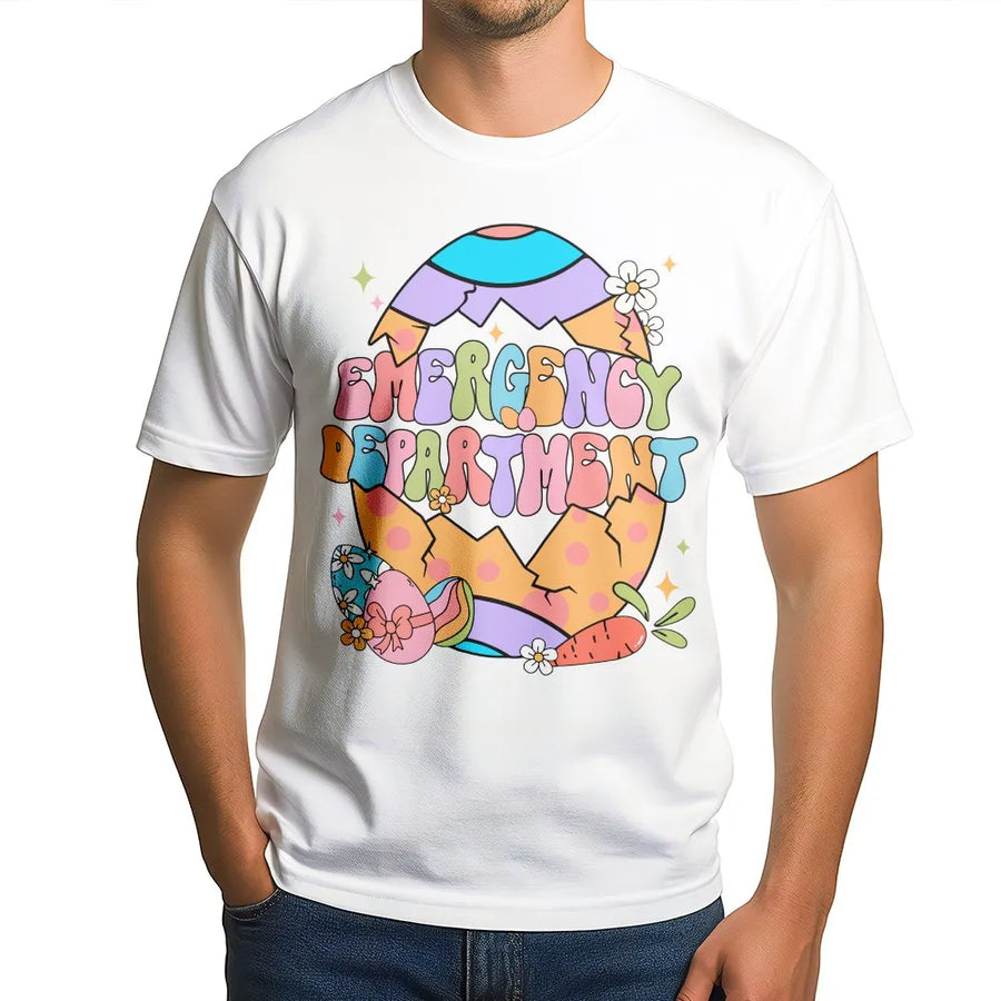 Emergency Department Easter T-Shirt | Retro Spring Egg Nursing Design | 100% Cotton Premium Tee | Funny Nurse Gift for Hospital Staff