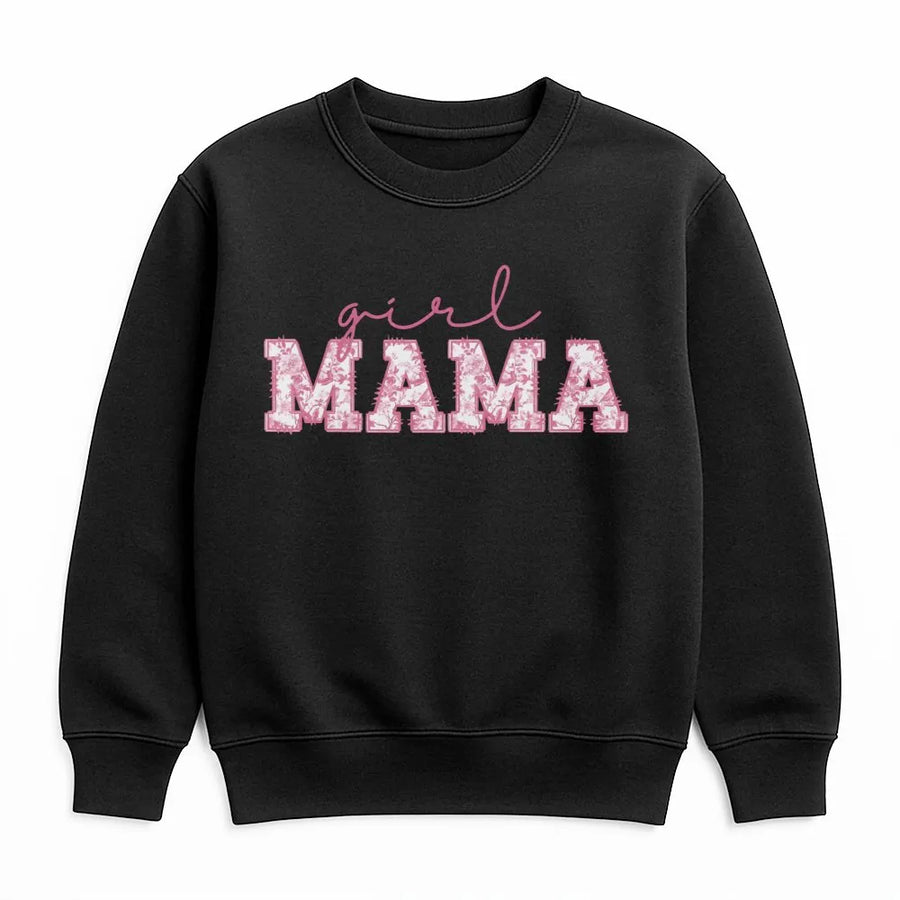 Girl Mama Sweatshirt | Floral Toile Print Design | Premium Cotton Blend | Gift for New Mom, Mother's Day 2026, or Baby Announcement Outfit
