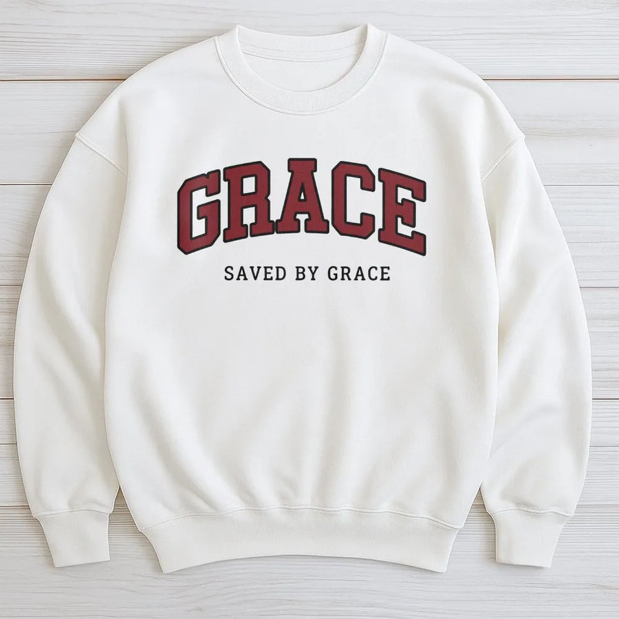 Grace Christian Sweatshirt | Saved By Grace Vintage Faith Apparel | Premium Cotton Blend | Unisex Religious Gift for Men & Women