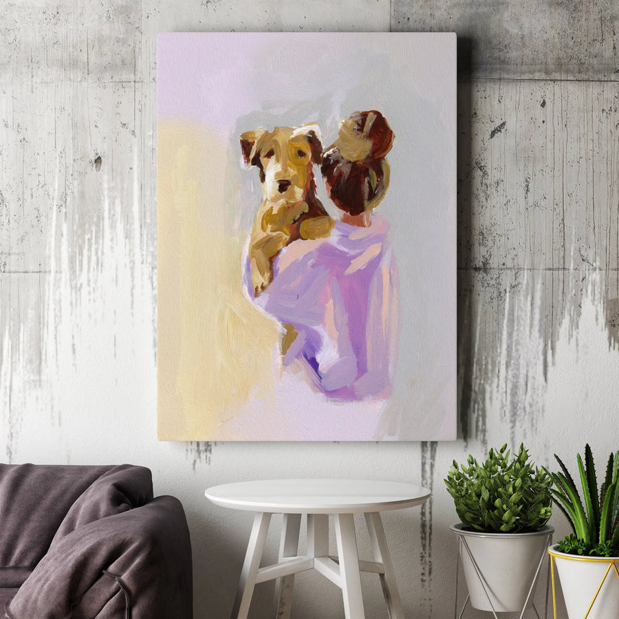 Woman and Dog Canvas Wall Art | Impressionist Airedale Terrier Painting | Premium Thick Gallery Wrap Canvas | Gift for Dog Mom, Pet Lover Home Decor
