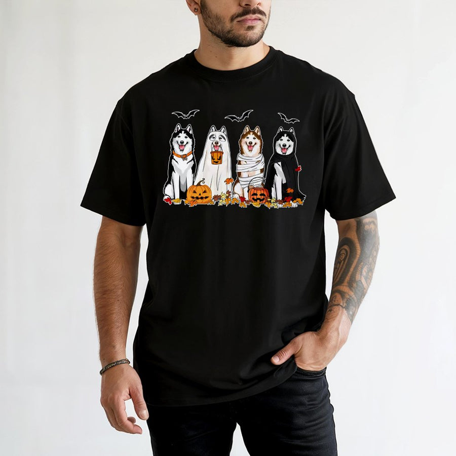 Husky Halloween T-Shirt | Cute Ghost Dog Costume Graphic | Premium 100% Cotton Tee | Spooky Dog Lover Gift for Men and Women