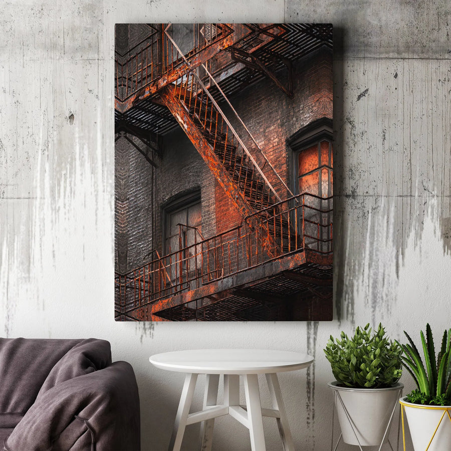 Industrial Fire Escape Canvas Print | Gritty Urban Photography Wall Art | Premium Gallery Wrapped Canvas | Modern Loft & Office Decor Gift