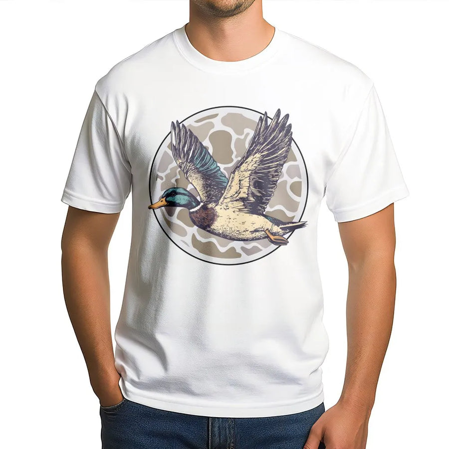 Mallard Duck Hunting T-Shirt | Retro Flying Waterfowl Graphic | Premium Soft Cotton Tee | Outdoorsman Gift for Hunter