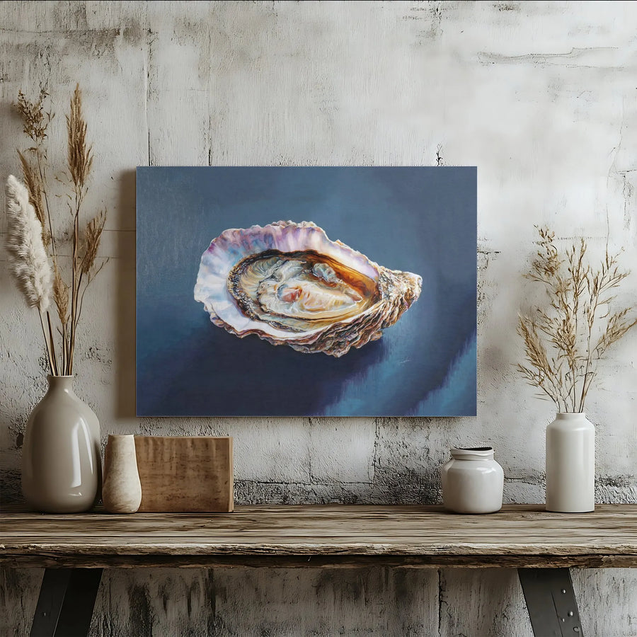 Oyster Canvas Wall Art | Realistic Coastal Still Life Painting Print | Premium Gallery Wrap Canvas | Gourmet Kitchen Decor Gift