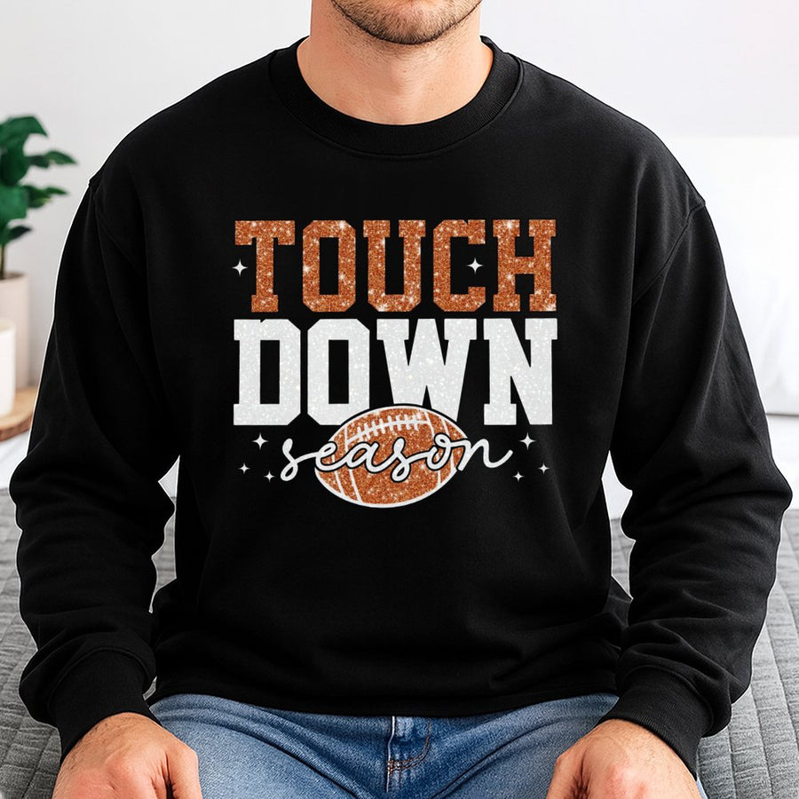 Touchdown Season Football Sweatshirt | Glitter Graphic Fall Game Day Shirt | Premium Cotton Blend | Unisex Cozy Gift for Football Fans
