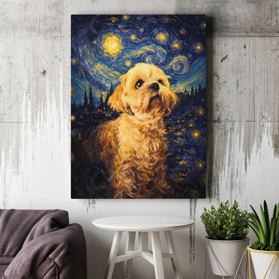 Dog Starry Night Canvas Art | Van Gogh Style Shih Tzu Portrait | Premium Fade-Resistant Print | Gift for Dog Lover Home Decor