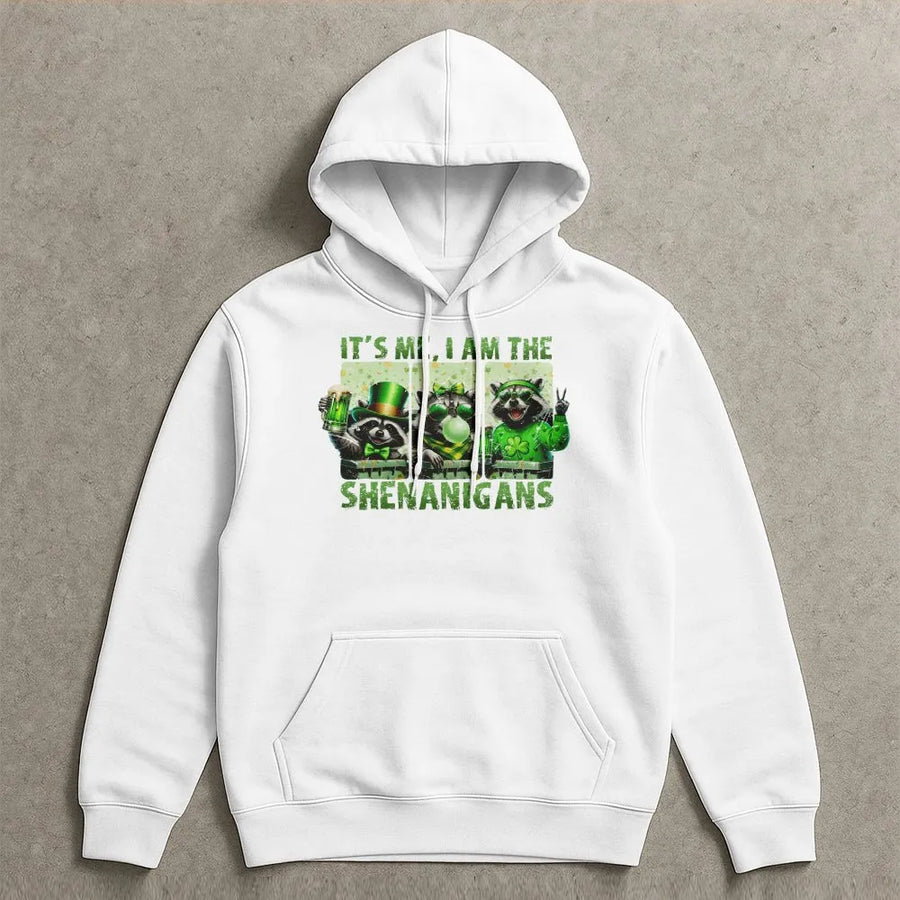 St. Patrick's Day Raccoon Hoodie | It's Me I Am The Shenanigans Funny Graphic | Premium Cotton Blend | Unisex Holiday Gift for Men and Women