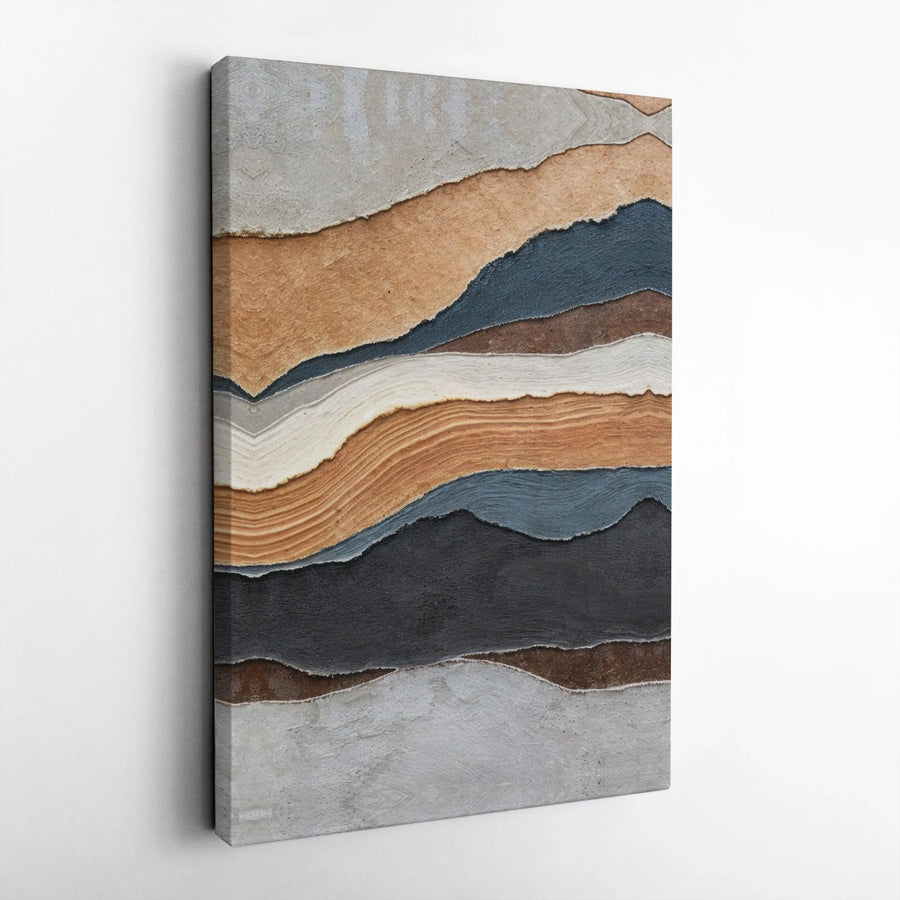 Abstract Torn Paper Canvas Wall Art | Earth Tone Collage Print | 1.25-Inch Gallery Thick Profile | Modern Minimalist Home Decor Gift