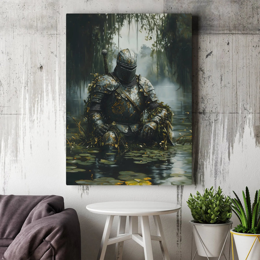 Knight In Swamp Canvas Print | Medieval Warrior Wall Art | 1.25 Inch Premium Gallery Profile | Dark Fantasy Decor Gift for History Buffs