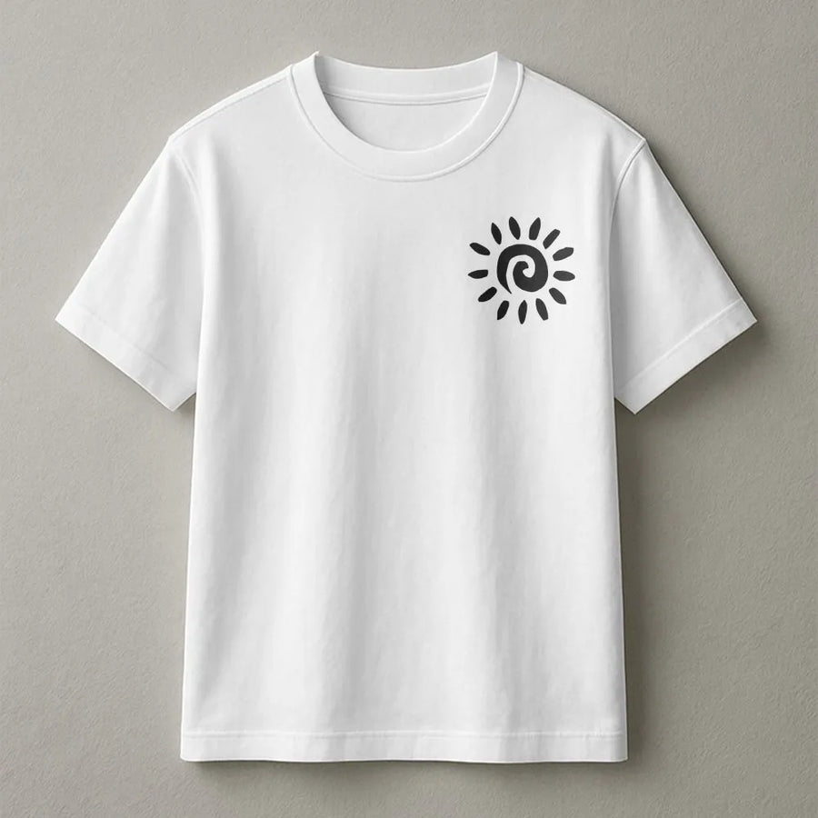 Smiling Sun T-Shirt | Minimalist Swirl Sun Graphic | Soft Cotton-Poly Blend | Trendy Unisex Beach Pullover Gift for Summer Nights